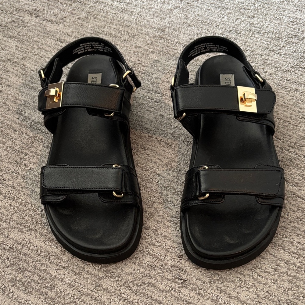 Steve Madden Mona Slingback Footbed Sandals Black with Gold Accents size 9